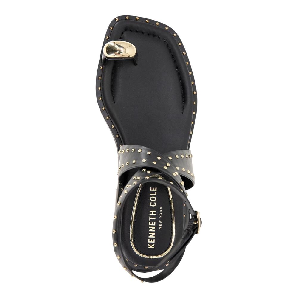 Kenneth Cole Women's Ravenn Studded Toe Ring Flat Sandals Black Size 8 - Picture 4 of 5